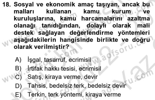 Kamu Mali Yönetimi Dersi 2022 - 2023 Yılı Yaz Okulu Sınav Soruları 18. Soru
