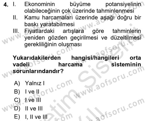 Kamu Mali Yönetimi Dersi 2022 - 2023 Yılı Yaz Okulu Sınav Soruları 4. Soru