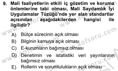 Kamu Mali Yönetimi Dersi 2022 - 2023 Yılı Yaz Okulu Sınav Soruları 9. Soru