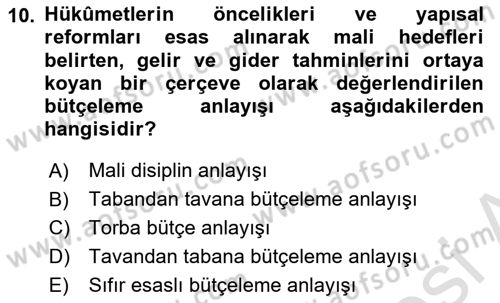 Kamu Mali Yönetimi Dersi 2023 - 2024 Yılı (Vize) Ara Sınav Soruları 10. Soru