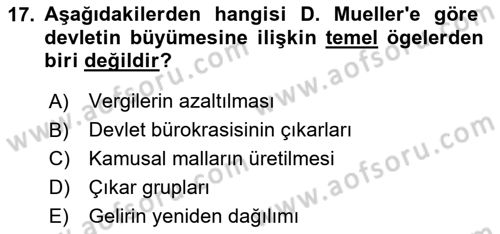 Kamu Mali Yönetimi Dersi 2023 - 2024 Yılı (Vize) Ara Sınav Soruları 17. Soru
