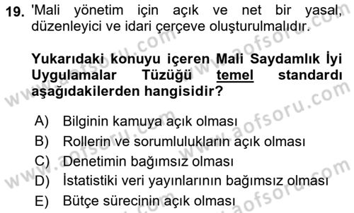 Kamu Mali Yönetimi Dersi 2023 - 2024 Yılı (Vize) Ara Sınavı 19. Soru