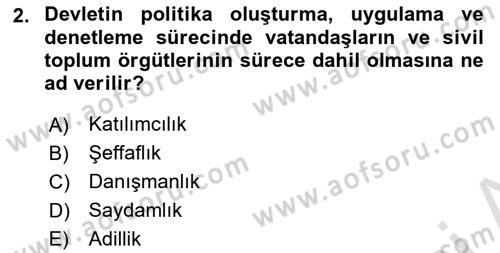 Kamu Mali Yönetimi Dersi 2023 - 2024 Yılı (Vize) Ara Sınav Soruları 2. Soru
