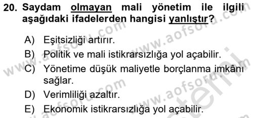 Kamu Mali Yönetimi Dersi 2023 - 2024 Yılı (Vize) Ara Sınavı 20. Soru