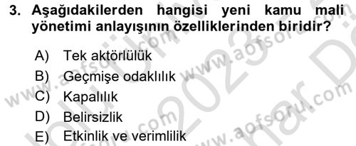 Kamu Mali Yönetimi Dersi 2023 - 2024 Yılı (Vize) Ara Sınav Soruları 3. Soru
