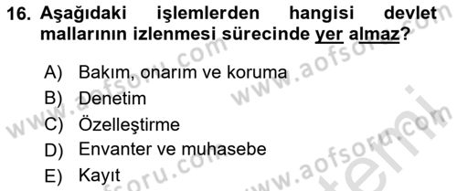 Kamu Mali Yönetimi Dersi 2023 - 2024 Yılı (Final) Dönem Sonu Sınav Soruları 16. Soru