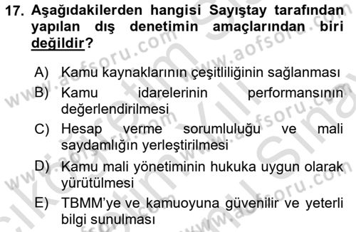 Kamu Mali Yönetimi Dersi 2023 - 2024 Yılı (Final) Dönem Sonu Sınav Soruları 17. Soru