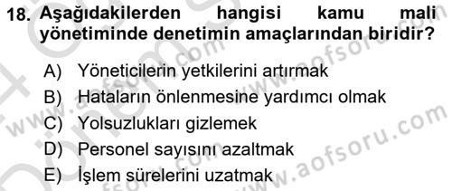 Kamu Mali Yönetimi Dersi 2023 - 2024 Yılı (Final) Dönem Sonu Sınavı 18. Soru