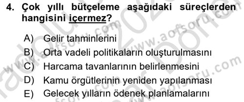 Kamu Mali Yönetimi Dersi 2023 - 2024 Yılı (Final) Dönem Sonu Sınavı 4. Soru