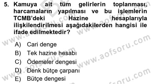 Kamu Mali Yönetimi Dersi 2023 - 2024 Yılı (Final) Dönem Sonu Sınavı 5. Soru