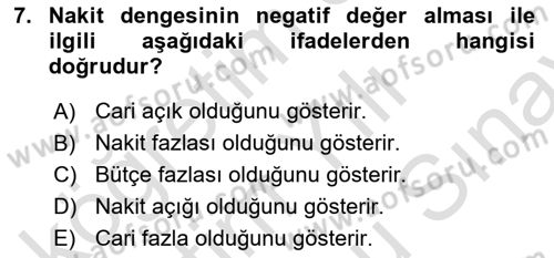 Kamu Mali Yönetimi Dersi 2023 - 2024 Yılı (Final) Dönem Sonu Sınav Soruları 7. Soru