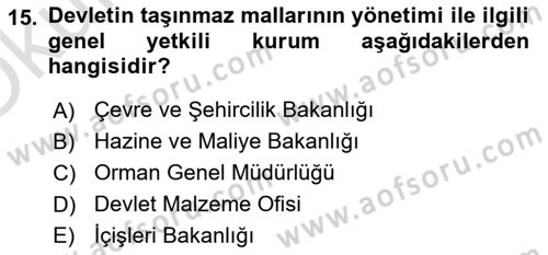Kamu Mali Yönetimi Dersi 2023 - 2024 Yılı Yaz Okulu Sınav Soruları 15. Soru