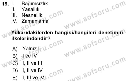 Kamu Mali Yönetimi Dersi 2023 - 2024 Yılı Yaz Okulu Sınav Soruları 19. Soru
