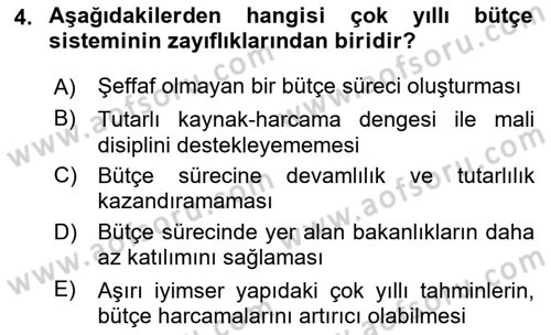 Kamu Mali Yönetimi Dersi 2023 - 2024 Yılı Yaz Okulu Sınav Soruları 4. Soru