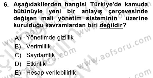 Kamu Mali Yönetimi Dersi 2023 - 2024 Yılı Yaz Okulu Sınav Soruları 6. Soru