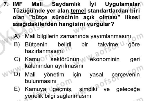 Kamu Mali Yönetimi Dersi 2023 - 2024 Yılı Yaz Okulu Sınav Soruları 7. Soru