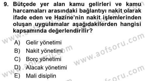 Kamu Mali Yönetimi Dersi 2023 - 2024 Yılı Yaz Okulu Sınav Soruları 9. Soru