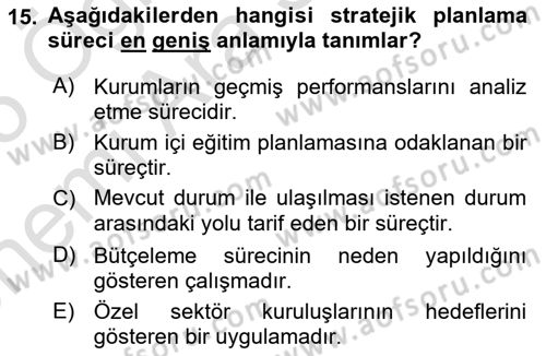 Kamu Mali Yönetimi Dersi 2024 - 2025 Yılı (Vize) Ara Sınav Soruları 15. Soru