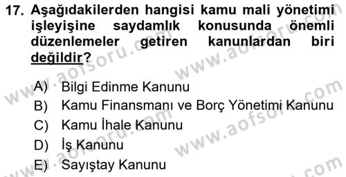 Kamu Mali Yönetimi Dersi 2024 - 2025 Yılı (Vize) Ara Sınav Soruları 17. Soru