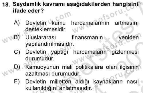 Kamu Mali Yönetimi Dersi 2024 - 2025 Yılı (Vize) Ara Sınav Soruları 18. Soru