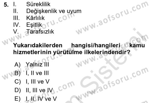 Kamu Mali Yönetimi Dersi 2024 - 2025 Yılı (Vize) Ara Sınav Soruları 5. Soru