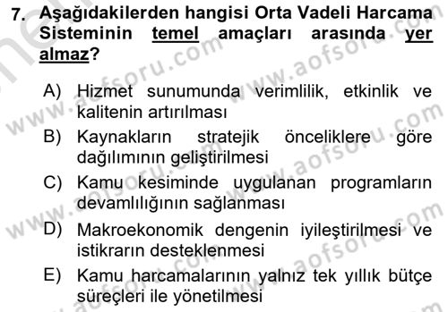 Kamu Mali Yönetimi Dersi 2024 - 2025 Yılı (Vize) Ara Sınav Soruları 7. Soru