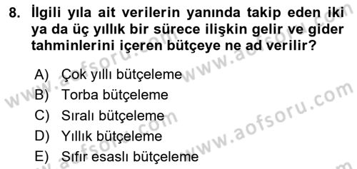 Kamu Mali Yönetimi Dersi 2024 - 2025 Yılı (Vize) Ara Sınav Soruları 8. Soru