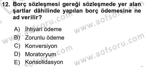 Kamu Mali Yönetimi Dersi 2024 - 2025 Yılı (Final) Dönem Sonu Sınav Soruları 12. Soru