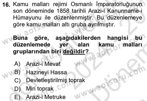 Kamu Mali Yönetimi Dersi 2024 - 2025 Yılı (Final) Dönem Sonu Sınav Soruları 16. Soru