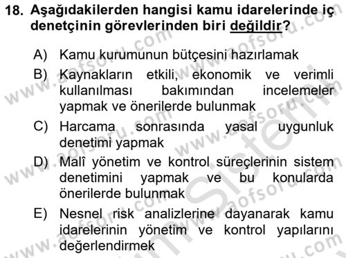 Kamu Mali Yönetimi Dersi 2024 - 2025 Yılı (Final) Dönem Sonu Sınav Soruları 18. Soru