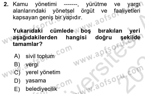 Kamu Mali Yönetimi Dersi 2024 - 2025 Yılı (Final) Dönem Sonu Sınav Soruları 2. Soru