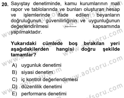 Kamu Mali Yönetimi Dersi 2024 - 2025 Yılı (Final) Dönem Sonu Sınav Soruları 20. Soru