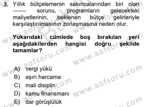 Kamu Mali Yönetimi Dersi 2024 - 2025 Yılı (Final) Dönem Sonu Sınav Soruları 3. Soru