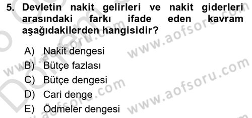 Kamu Mali Yönetimi Dersi 2024 - 2025 Yılı (Final) Dönem Sonu Sınav Soruları 5. Soru