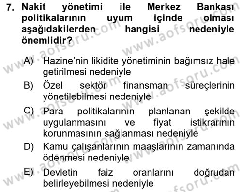 Kamu Mali Yönetimi Dersi 2024 - 2025 Yılı (Final) Dönem Sonu Sınav Soruları 7. Soru