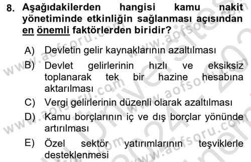 Kamu Mali Yönetimi Dersi 2024 - 2025 Yılı (Final) Dönem Sonu Sınav Soruları 8. Soru