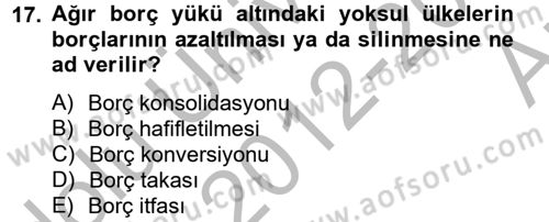 Uluslararası Kamu Maliyesi Dersi 2012 - 2013 Yılı (Vize) Ara Sınav Soruları 17. Soru