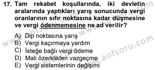 Uluslararası Kamu Maliyesi Dersi 2012 - 2013 Yılı (Final) Dönem Sonu Sınav Soruları 17. Soru