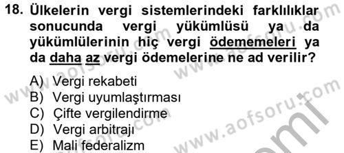 Uluslararası Kamu Maliyesi Dersi 2012 - 2013 Yılı (Final) Dönem Sonu Sınav Soruları 18. Soru