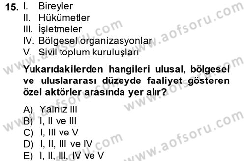 Uluslararası Kamu Maliyesi Dersi 2013 - 2014 Yılı (Vize) Ara Sınavı 15. Soru