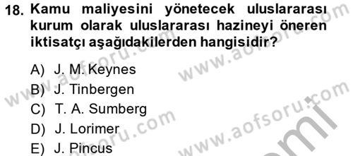 Uluslararası Kamu Maliyesi Dersi 2013 - 2014 Yılı (Vize) Ara Sınavı 18. Soru