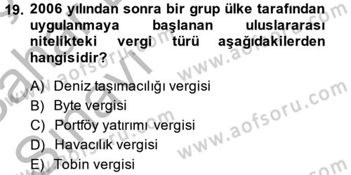 Uluslararası Kamu Maliyesi Dersi 2013 - 2014 Yılı (Vize) Ara Sınav Soruları 19. Soru