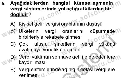 Uluslararası Kamu Maliyesi Dersi 2013 - 2014 Yılı (Vize) Ara Sınav Soruları 5. Soru