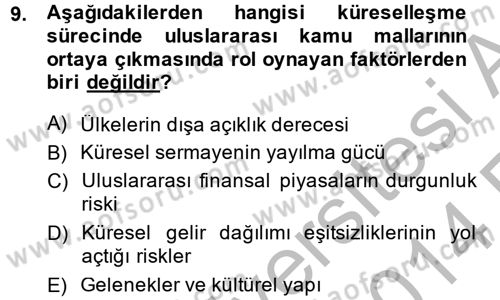 Uluslararası Kamu Maliyesi Dersi 2013 - 2014 Yılı (Vize) Ara Sınav Soruları 9. Soru