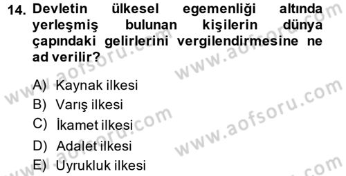 Uluslararası Kamu Maliyesi Dersi 2013 - 2014 Yılı (Final) Dönem Sonu Sınav Soruları 14. Soru