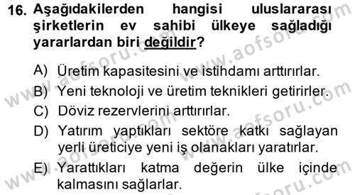 Uluslararası Kamu Maliyesi Dersi 2013 - 2014 Yılı (Final) Dönem Sonu Sınav Soruları 16. Soru