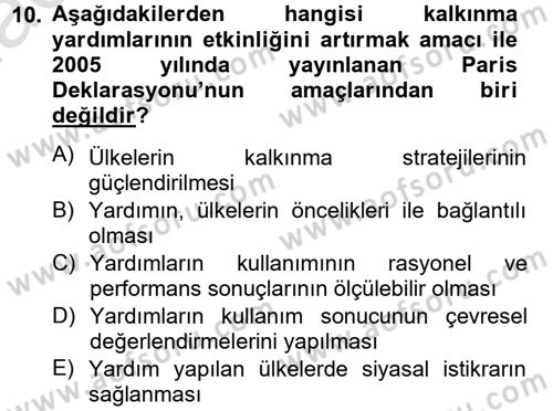 Uluslararası Kamu Maliyesi Dersi 2013 - 2014 Yılı Tek Ders Sınav Soruları 10. Soru