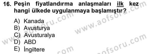 Uluslararası Kamu Maliyesi Dersi 2013 - 2014 Yılı Tek Ders Sınavı 16. Soru