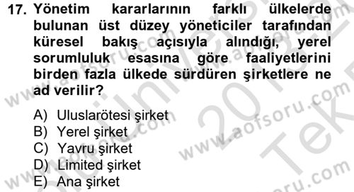 Uluslararası Kamu Maliyesi Dersi 2013 - 2014 Yılı Tek Ders Sınav Soruları 17. Soru