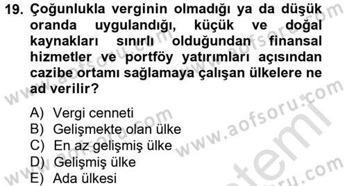 Uluslararası Kamu Maliyesi Dersi 2013 - 2014 Yılı Tek Ders Sınav Soruları 19. Soru